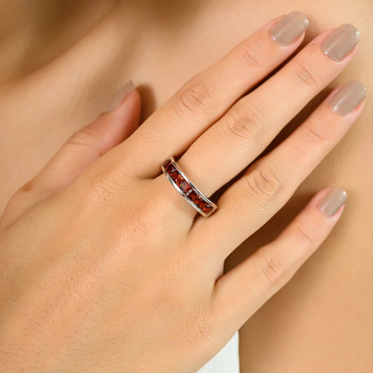 Wholesale Fine Jewelry 925 Sterling Silver Natural Red Garnet Half Eternity Band Ring For Women