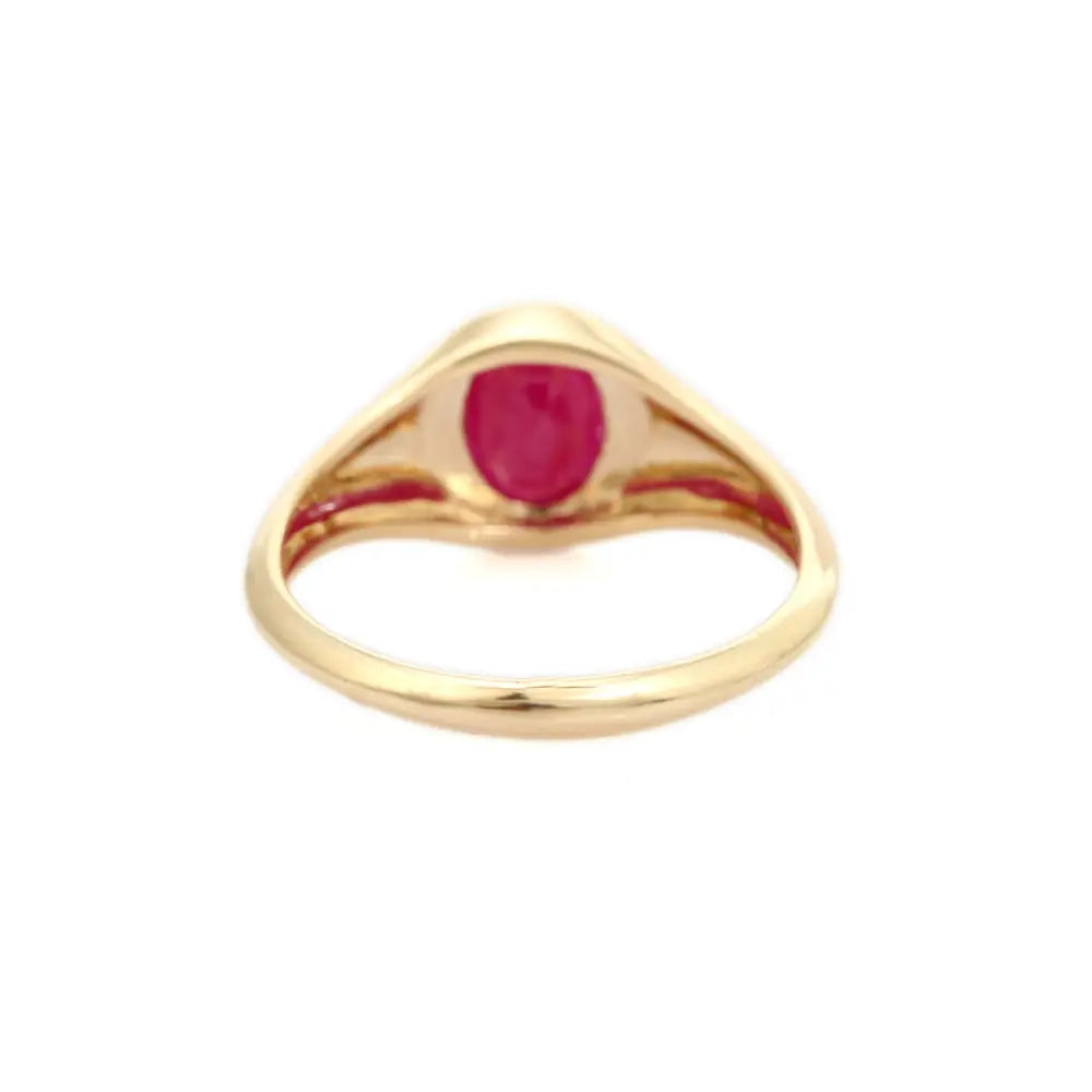 Latest Design July Birthstone Natural Ruby Signet Chunky Ring 14K Real Yellow Gold Jewelry