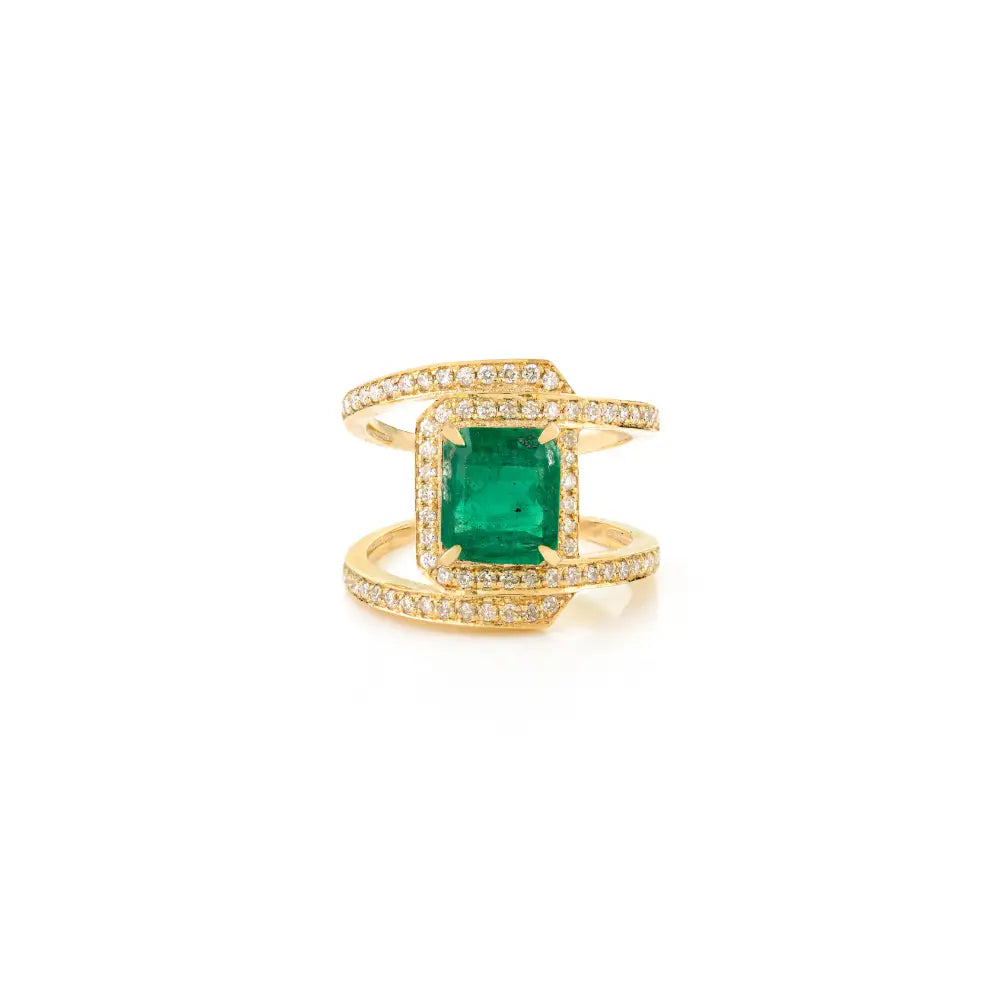 2 Ct. Emerald & Diamond Fine Split Shank Wedding Ring Wholesale 14K Yellow Gold New Jewelry