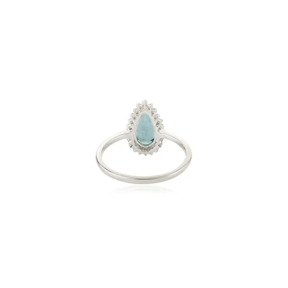 Pear Cut Aquamarine & Diamond Statement Cluster Ring Trending 14K White Gold Wedding Jewelry