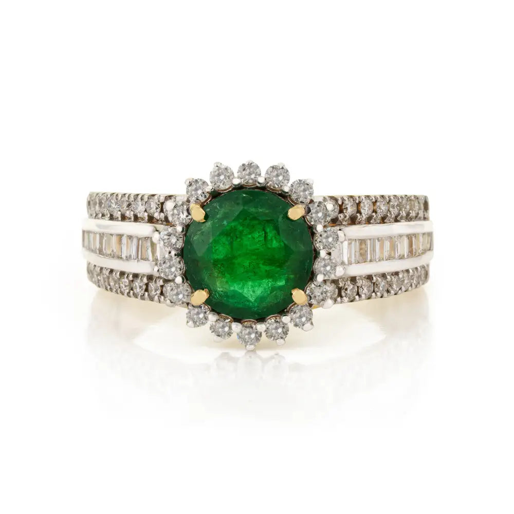 Statement Emerald & Diamond 14K Real Yellow Gold Wedding Band Ring New Arrivals Jewelry