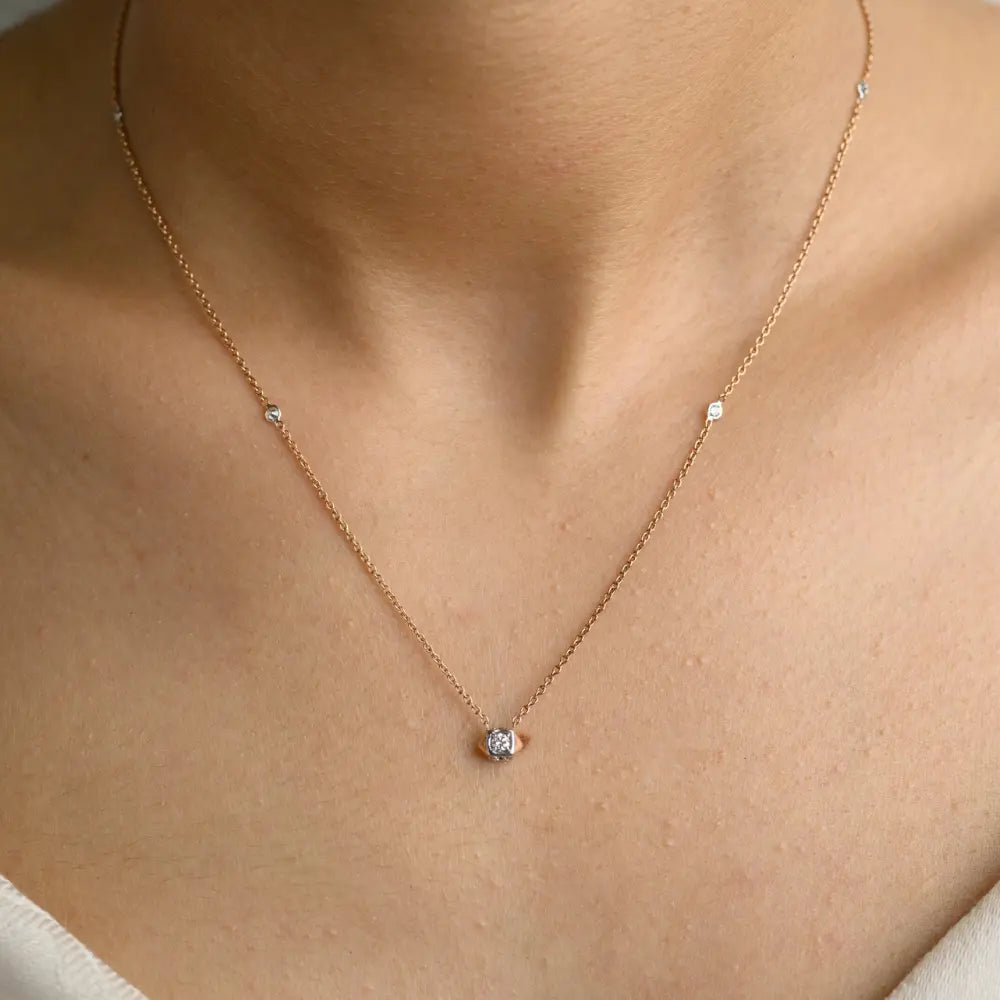 Minimal Jewelry Natural Diamond 18K Solid Rose Gold Long Chain Dainty Necklace