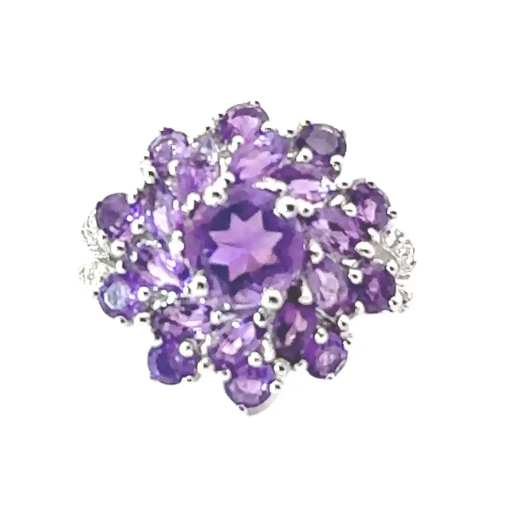 Gorgeous Purple Amethyst Cocktail Ring Set In Prong Setting High Grade Jewelry