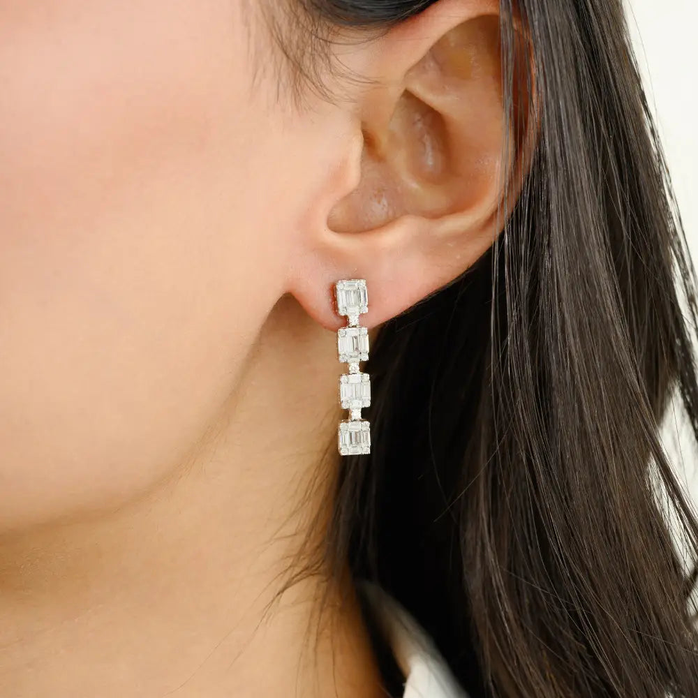 Newly Latest Design Real Diamond 18K White Gold Drop Earrings Handmade Custom Jewelry