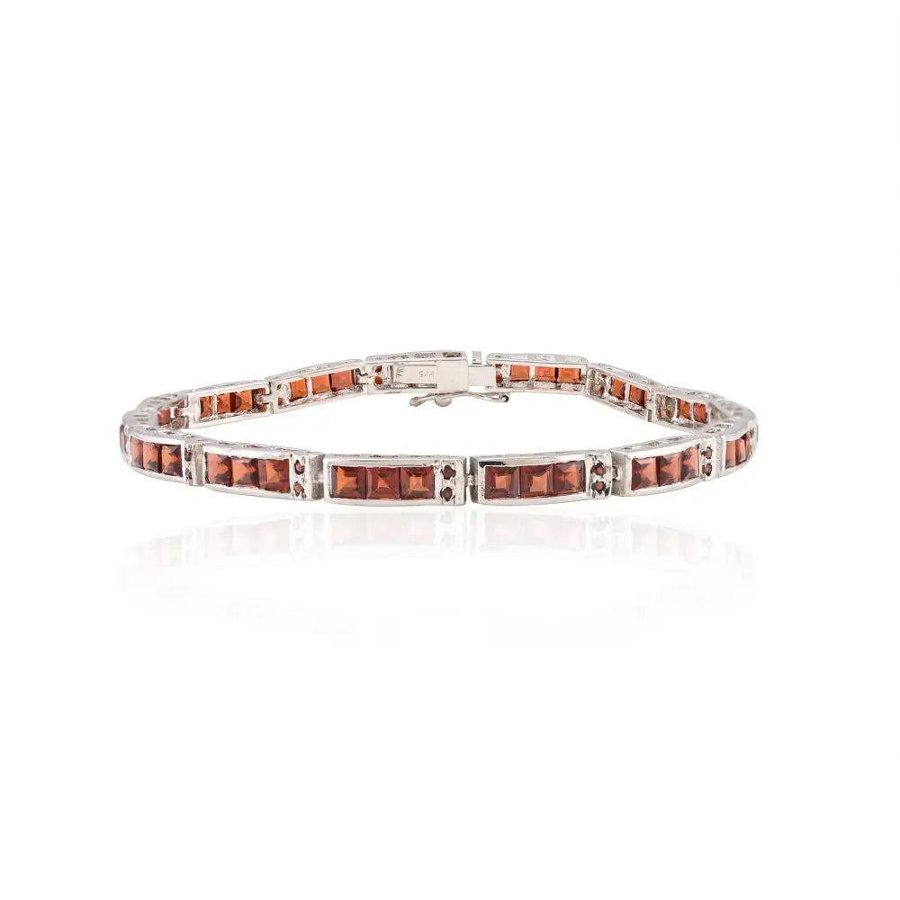 Elegant Fine Jewelry Garnet Tennis Bracelet Set In Channel & Prong Setting Anniversary Gift