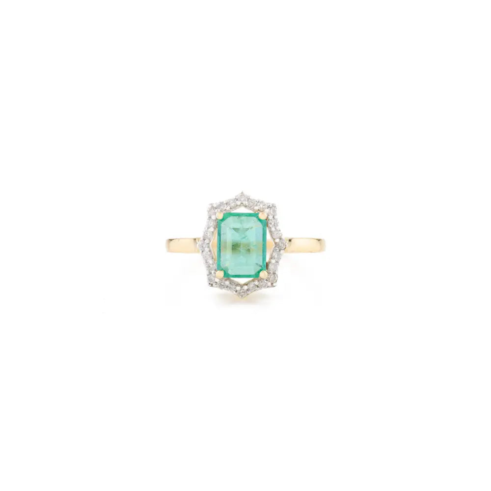 Latest Design Natural Octagon Emerald & Diamond K18 Solid Yellow Gold Statement Rings