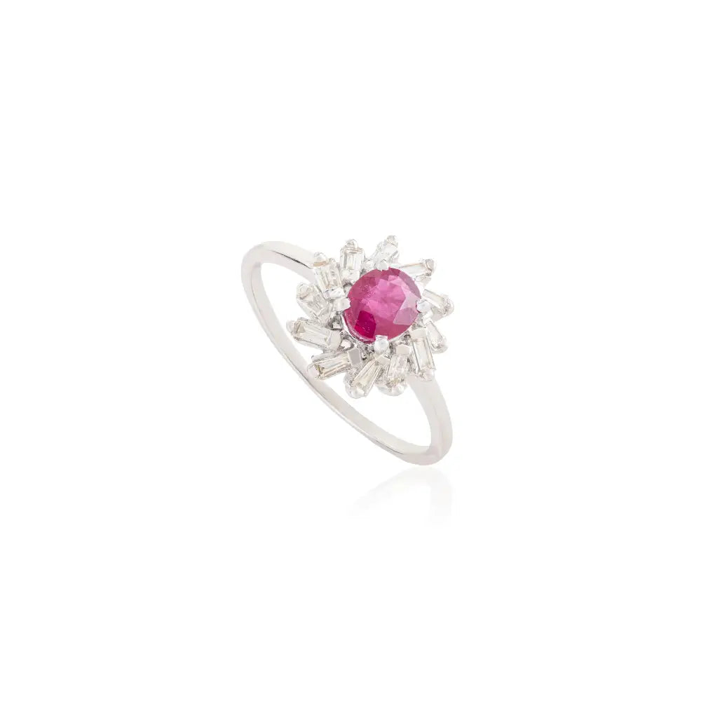 5x4 mm Oval Ruby & Diamond 14K Real White Gold Cluster Ring Handmade Jewelry Wholesale