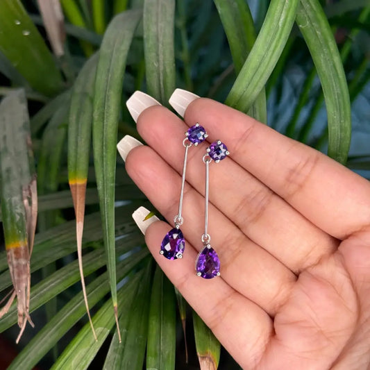 Handcrafted Jewelrt Manufacturer 925 Silver Genuine Amethyst Long Dangle Earrings For Women