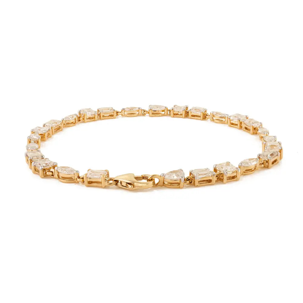 Mixed Shape Diamond 18K Solid Yellow Gold Prong Set Tennis Bracelet Designer Jewelry