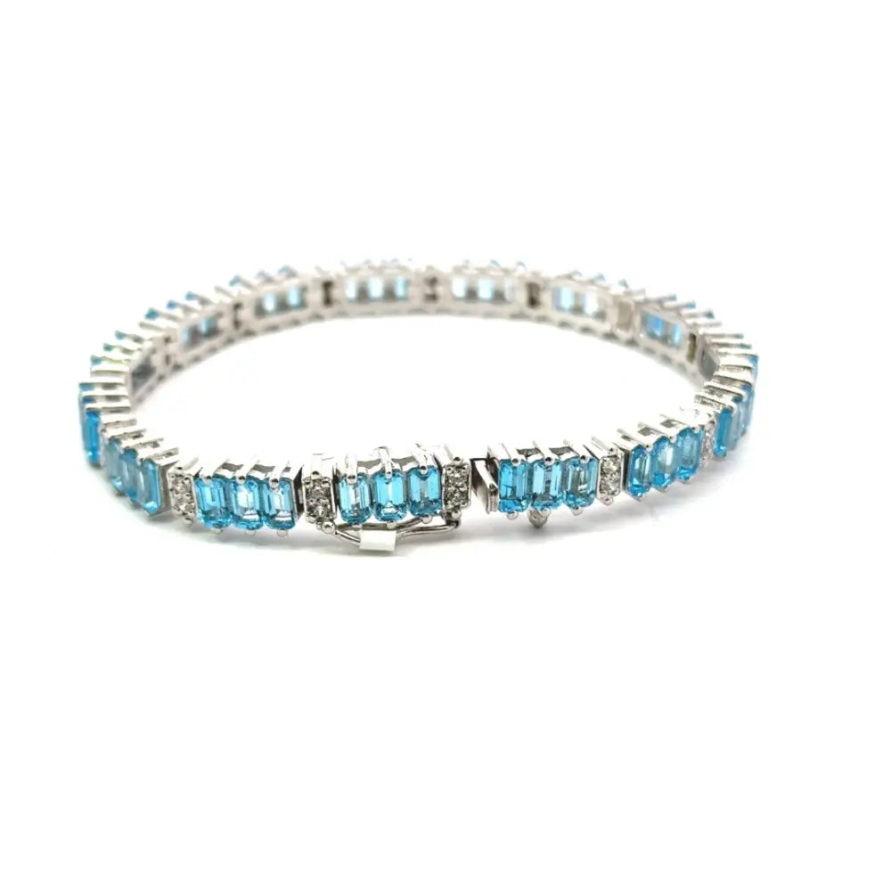 925 Sterling Silver Jewelry Wholesale Blue Topaz & American Diamond Tennis Bracelet For Wedding