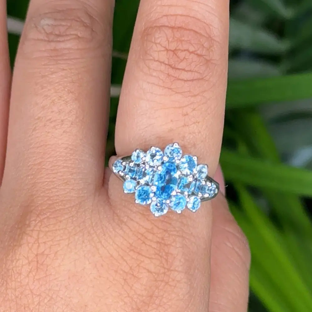 High Grade Jewelry Blue Topaz Cluster Ring For Wedding Accessories Factory Price