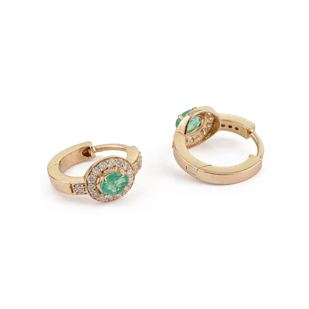 Latest Dainty Design Emerald & Diamond 14K Yellow Gold Mini Hoop Earrings Daily Wear Jewelry
