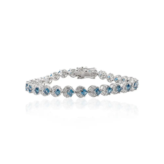 Designer Jewelry 925 Sterling Silver Natural Blue Topaz & American Diamond Tennis Bracelet