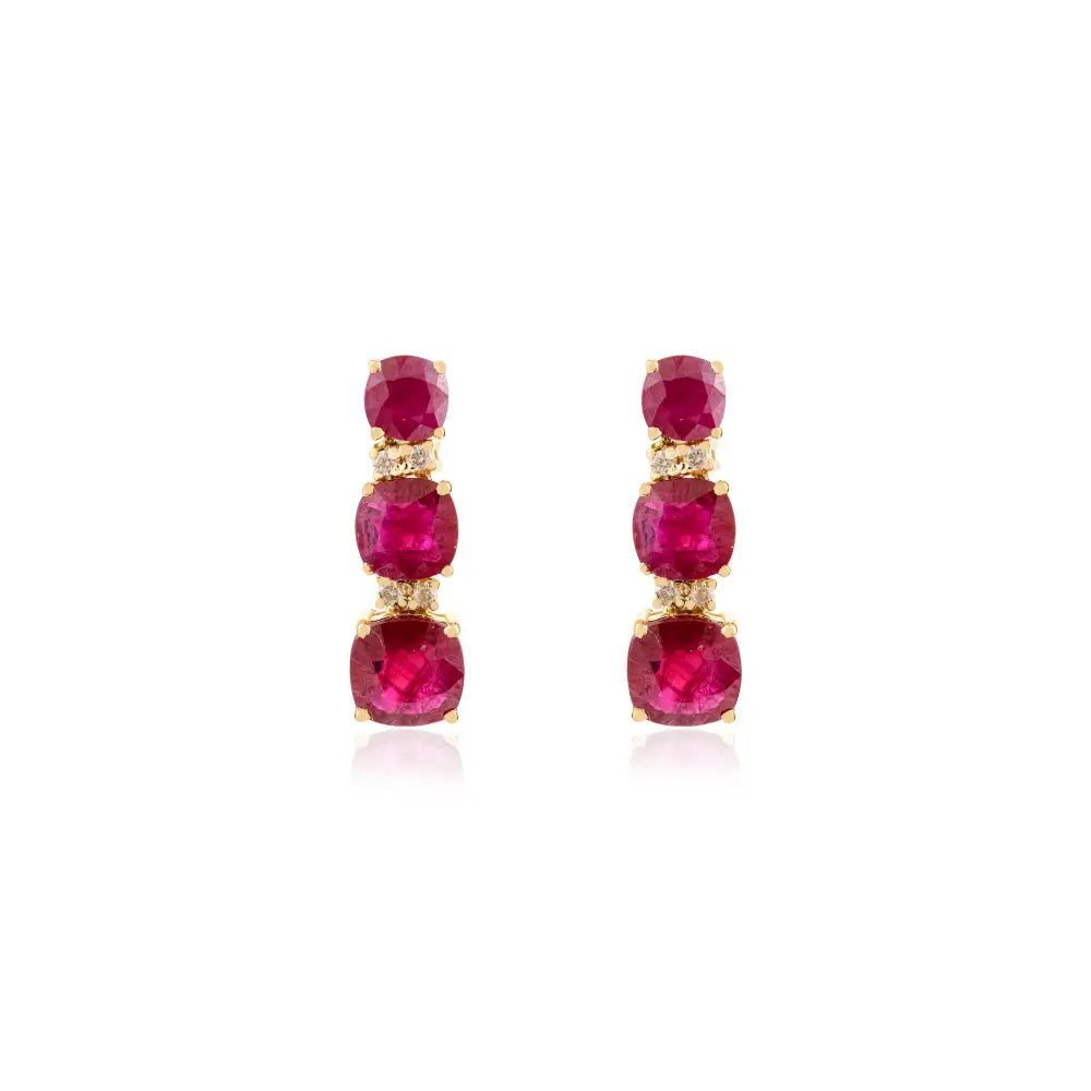 Graduated Set Ruby & Diamond Small Drop Earrings Everyday Wear Girls 14K Yellow Gold Jewelry