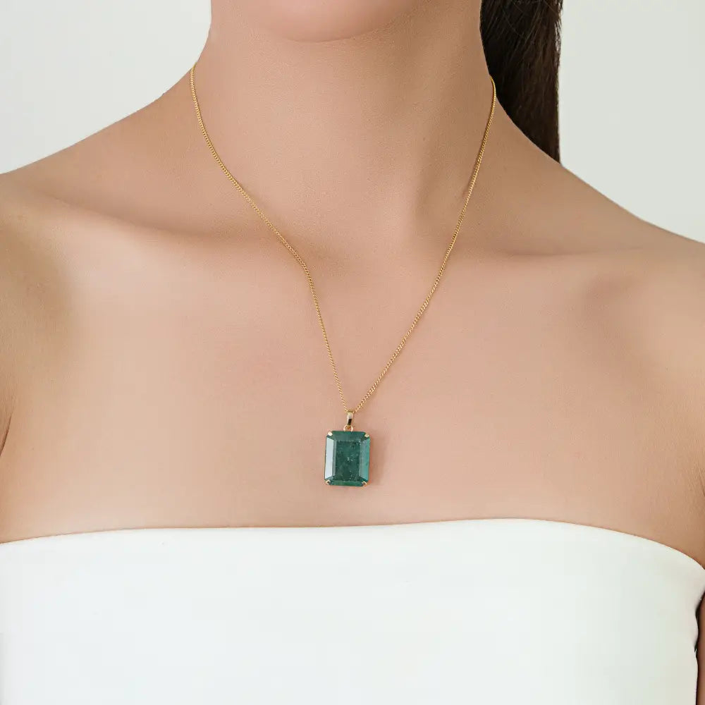 Luxurious 18x15 mm Octagon Cut Emerald Statement Pendant 14K Yellow Gold Jewelry Supplier