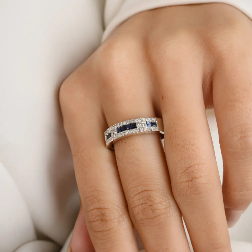 Best Selling Products Blue Sapphire & Diamond 18K White Gold Ring