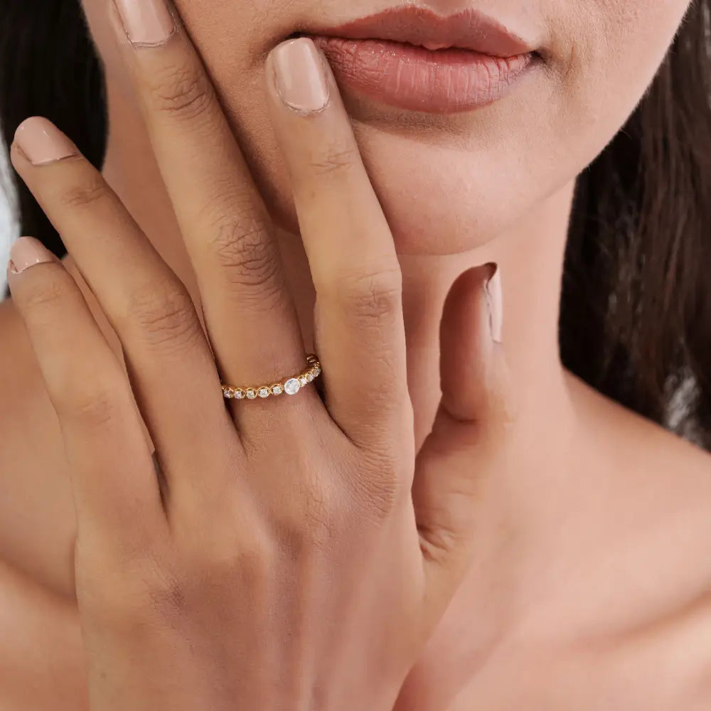 Trending New Arrivals Real Diamond Stacking Ring Solid K14 Yellow Gold Minimalist Jewelry