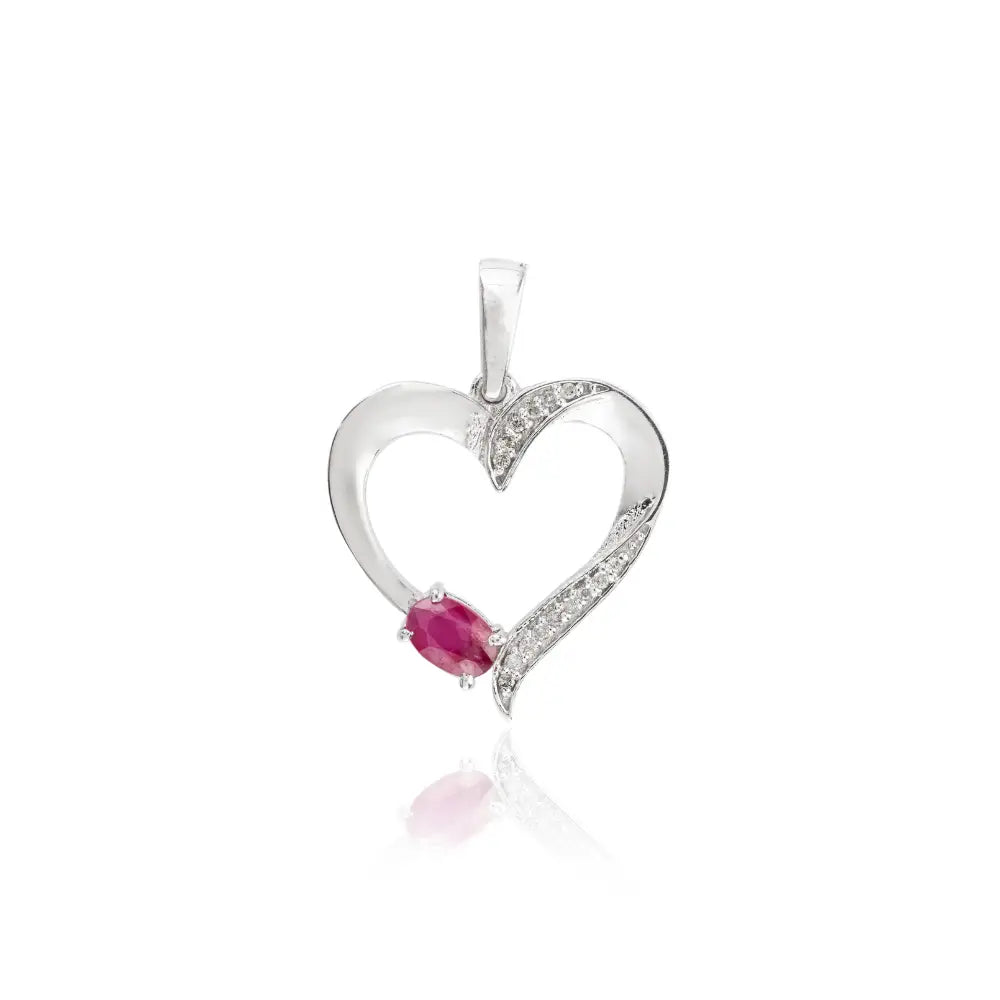 Genuine Oval Ruby & Round American Diamond Heart Shape Pendant For Valentine Day Gift 925 Solid Silver