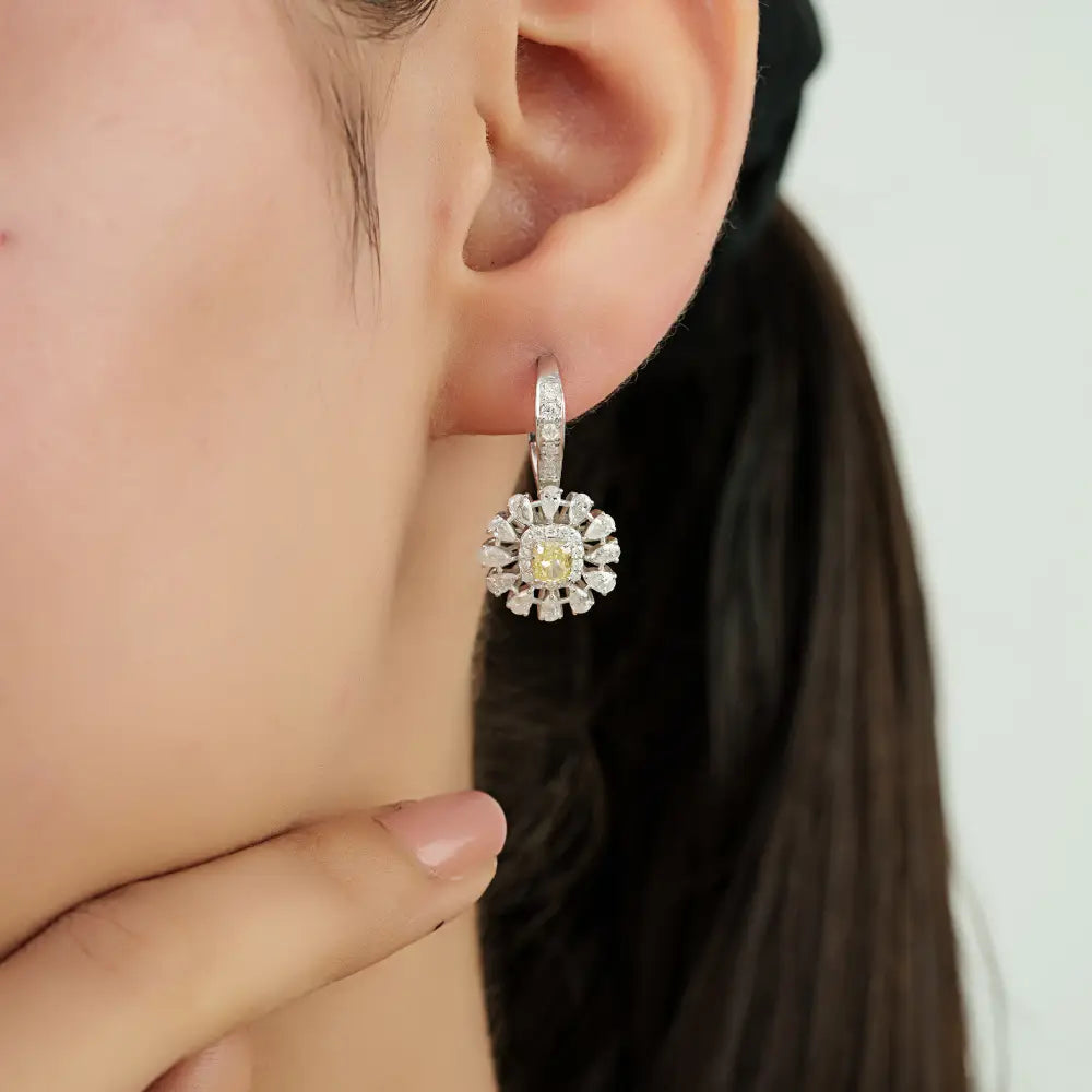 18K Real White Gold Natural Diamond Statement Drop Earrings Bold Bridal Jewelry Manufacturer
