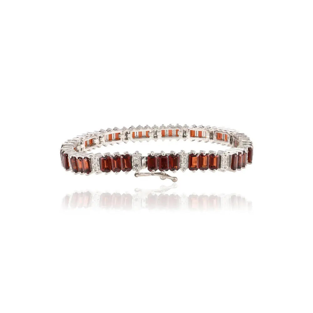 Baguette Shape Garnet & Round American Diamond Statement Tennis Bracelet Anniversary Gift