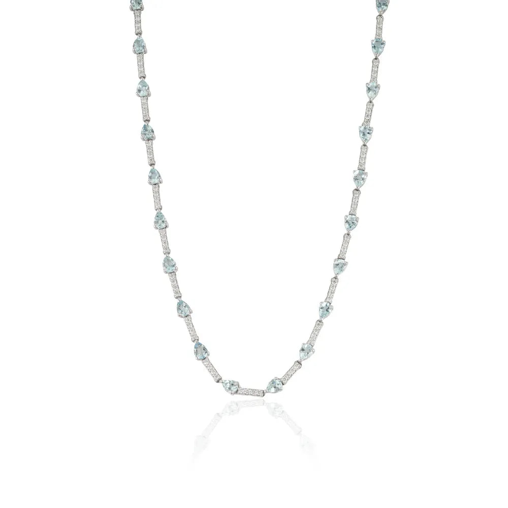Factory Wholesale Price 14K White Gold Aquamarine & Diamond Sleek Tennis Bracelet Customized Jewelry