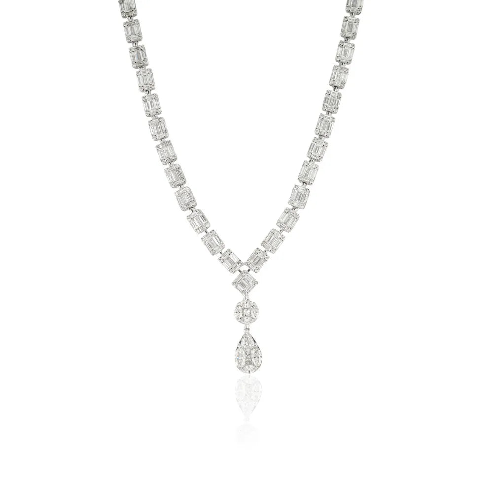 Luxury Design Bold Natural Diamond Bold Y Shape Drop Necklace Engagement Jewelry 14K Real White Gold