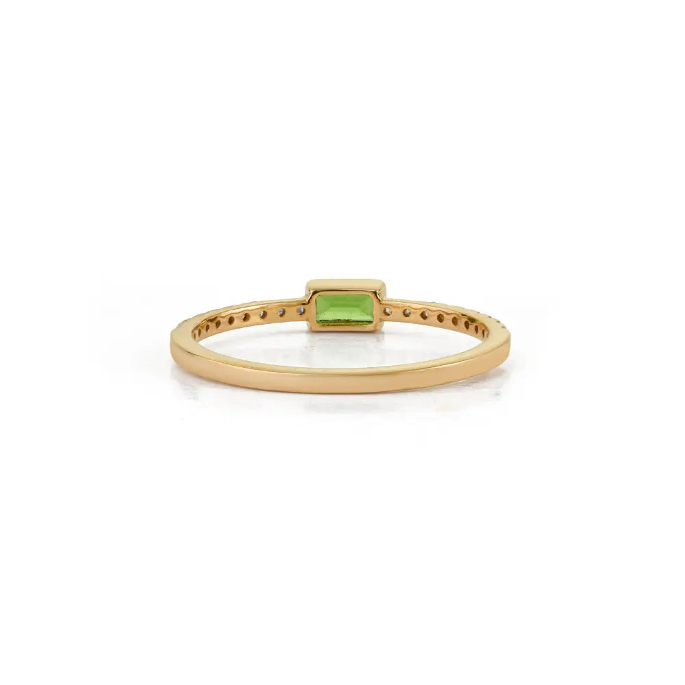 Real 14K Yellow Gold Tsavorite & Diamond Minimalist Stackable Ring Light Weight Jewelry