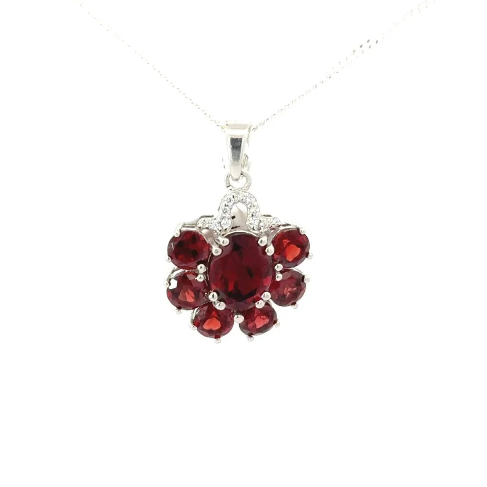 January Birthstone 925 Solid Silver Natural Red Garnet & American Diamond Statement Pendant