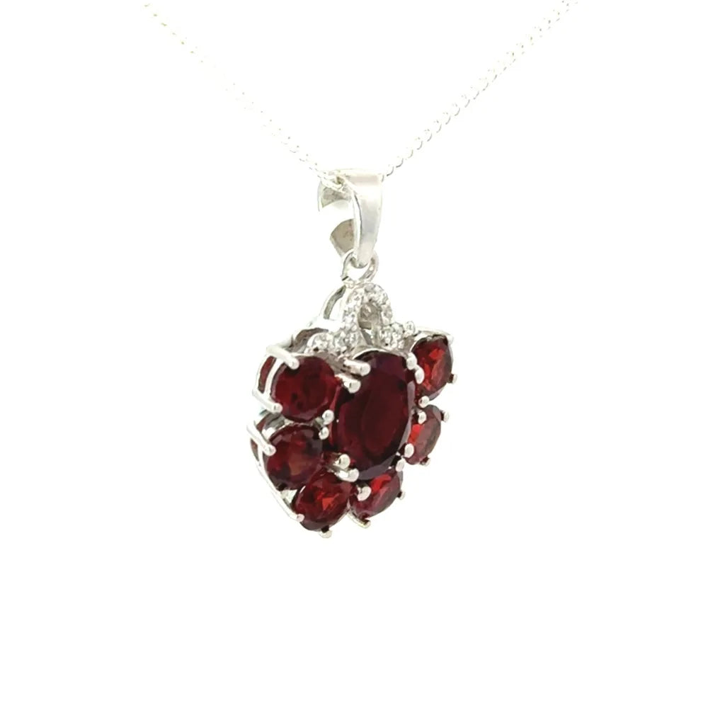 January Birthstone 925 Solid Silver Natural Red Garnet & American Diamond Statement Pendant