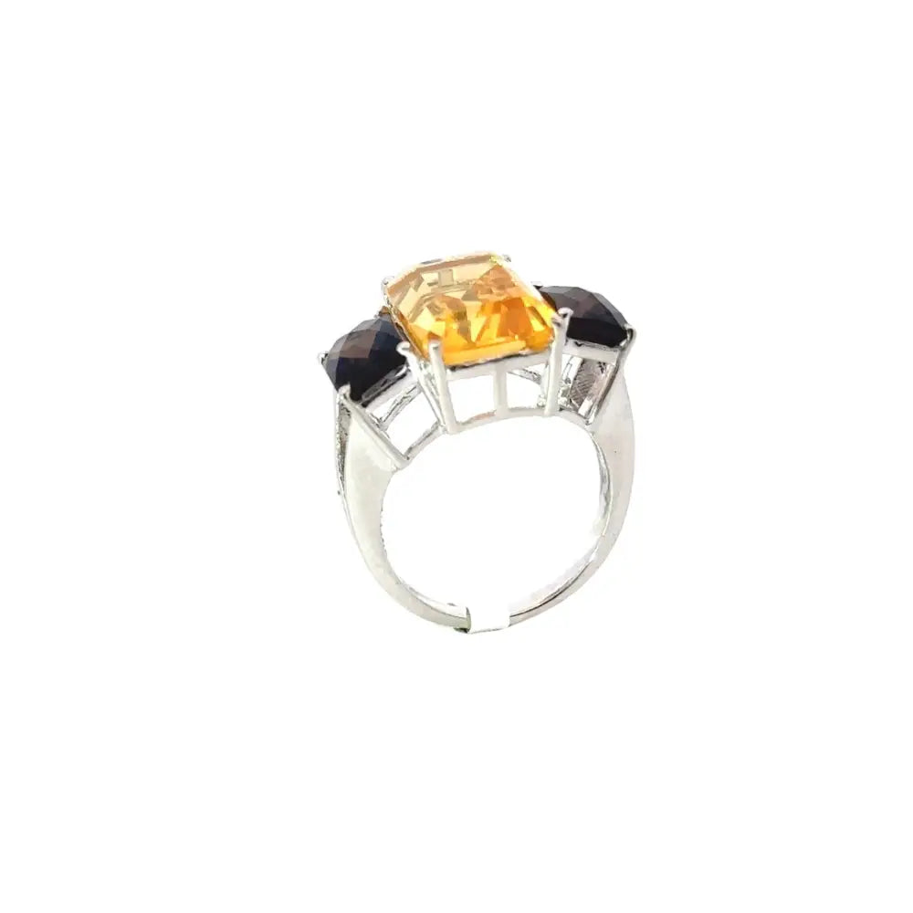 Wholesale Birthstone Jewelry Natural Citrine & Smoky Quartz Three Stone Ring Set In Prong Setting