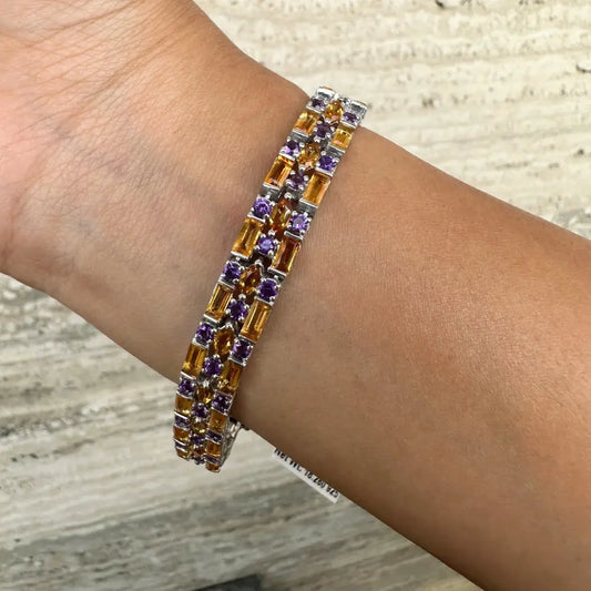 High Quality Product Solid 925 Silver Natural Citrine & Amethyst Tennis Bracelet Exquisite Jewelry