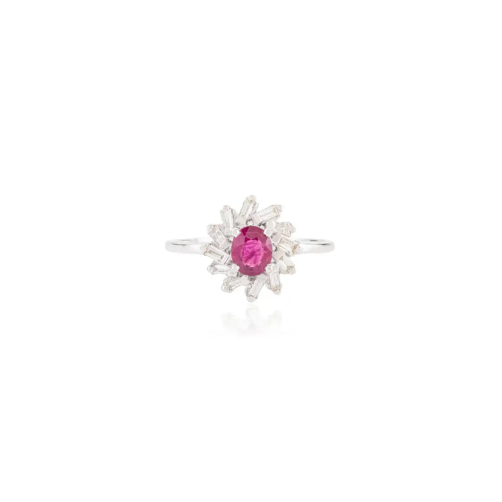 5x4 mm Oval Ruby & Diamond 14K Real White Gold Cluster Ring Handmade Jewelry Wholesale