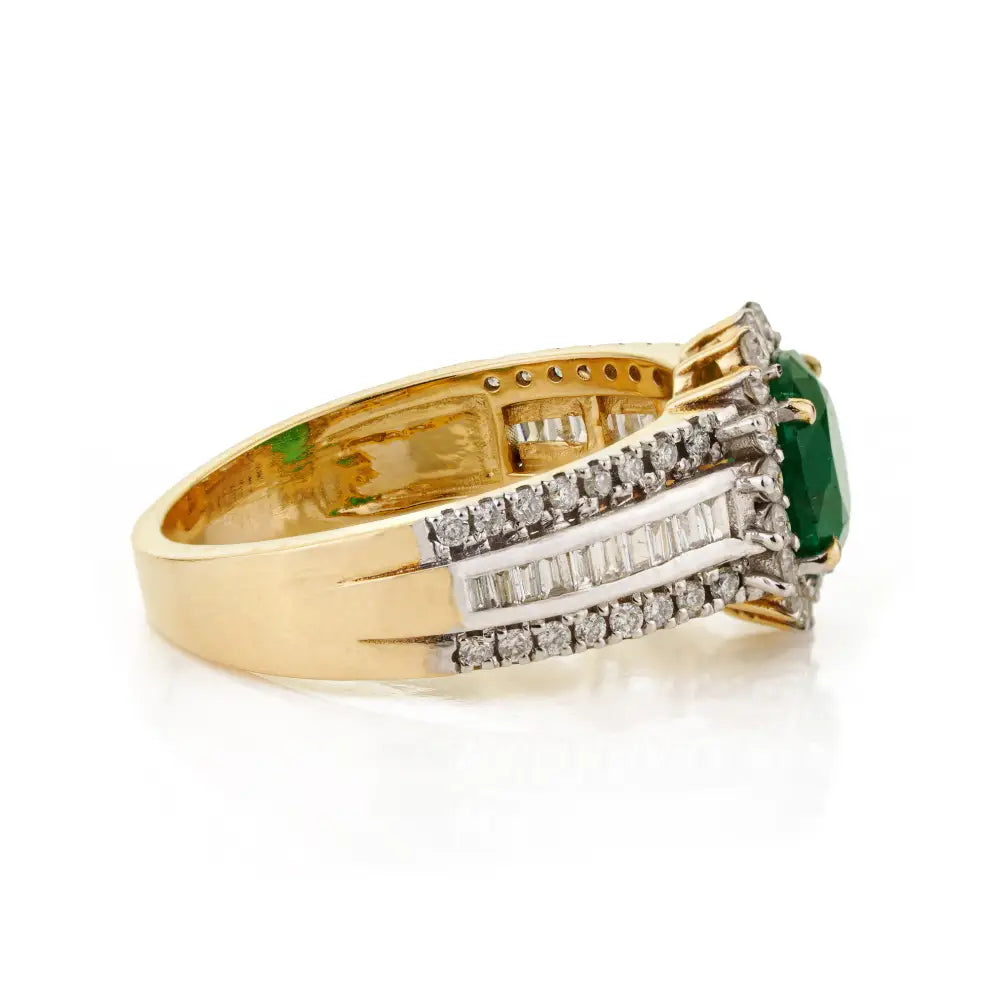 Statement Emerald & Diamond 14K Real Yellow Gold Wedding Band Ring New Arrivals Jewelry