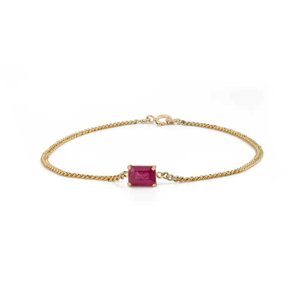 100% Genuine Octagon Cut Ruby Single Stone Cuban Link Chain Bracelet Solid 14K Yellow Gold