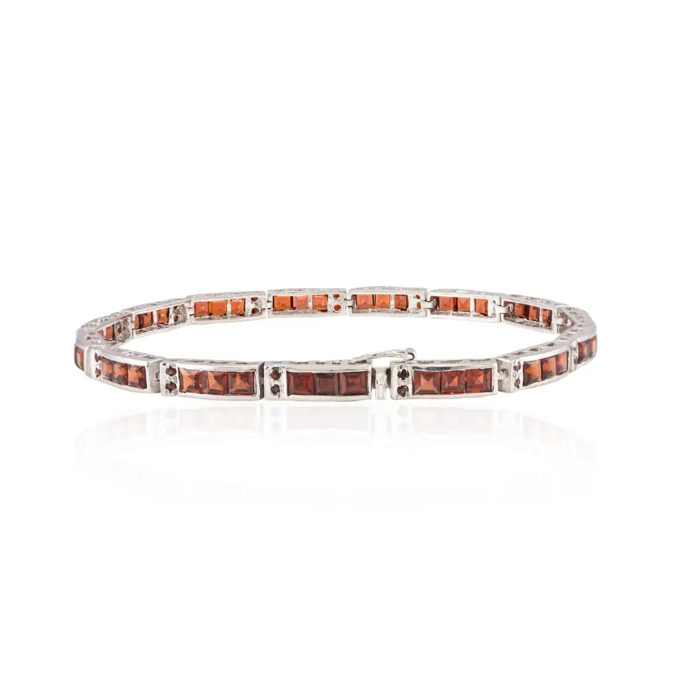 Elegant Fine Jewelry Garnet Tennis Bracelet Set In Channel & Prong Setting Anniversary Gift