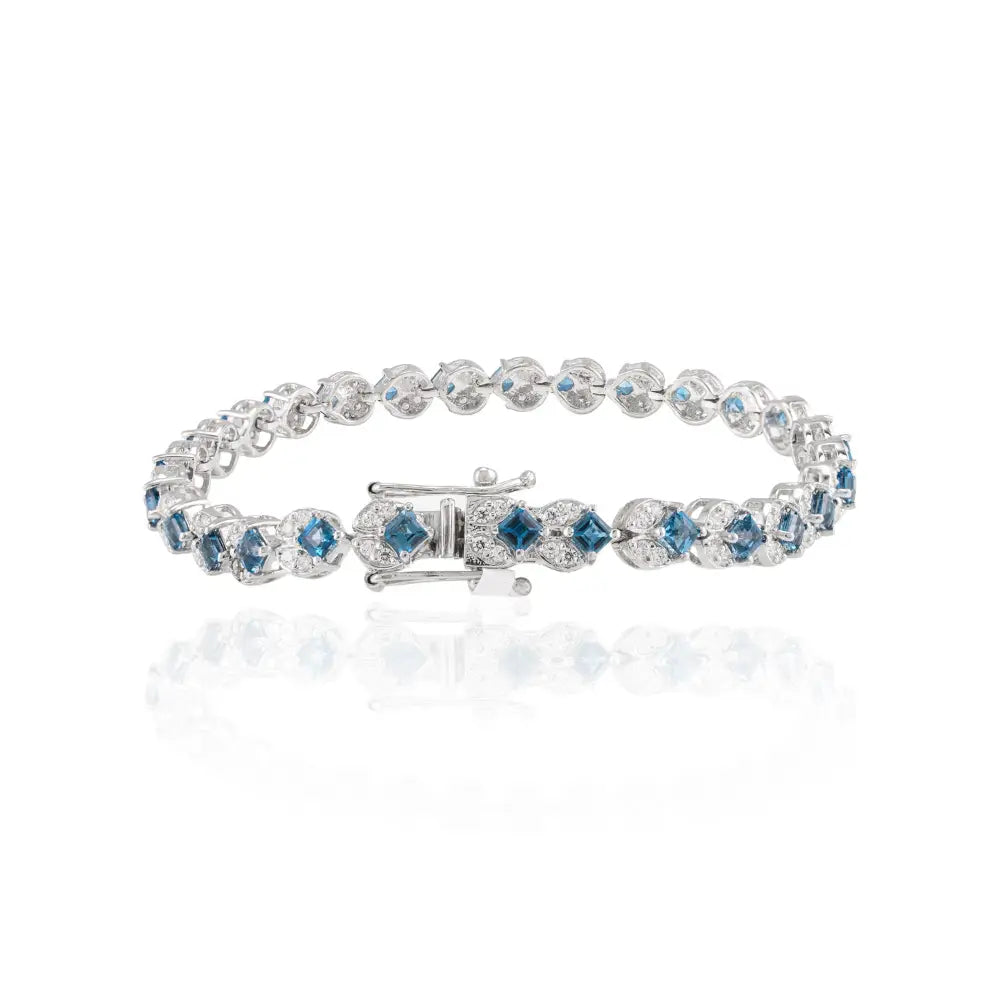 Designer Jewelry 925 Sterling Silver Natural Blue Topaz & American Diamond Tennis Bracelet