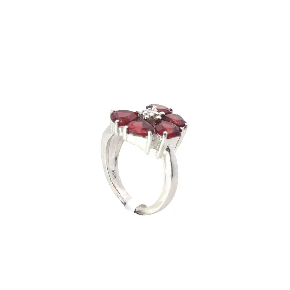 Top Quality Handcrafted Garnet & American Diamond Flower Ring Designer Jewelry