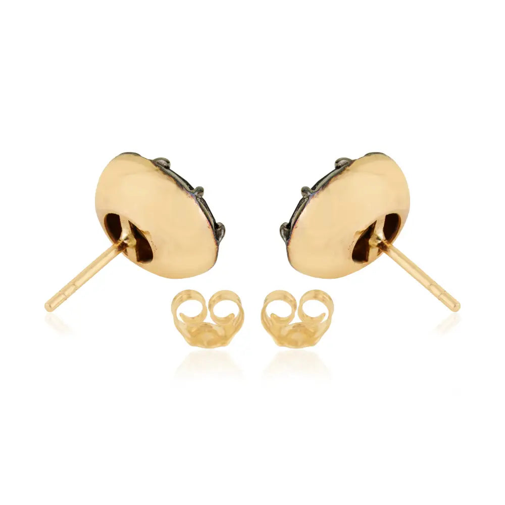 Solid 14K Yellow Gold Blue Sapphire Black Rhodium Plated Solitaire Stud Earrings Fine Jewelry
