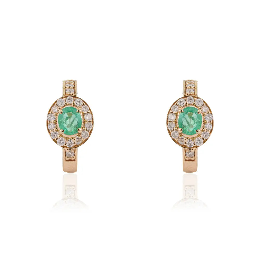 Latest Dainty Design Emerald & Diamond 14K Yellow Gold Mini Hoop Earrings Daily Wear Jewelry