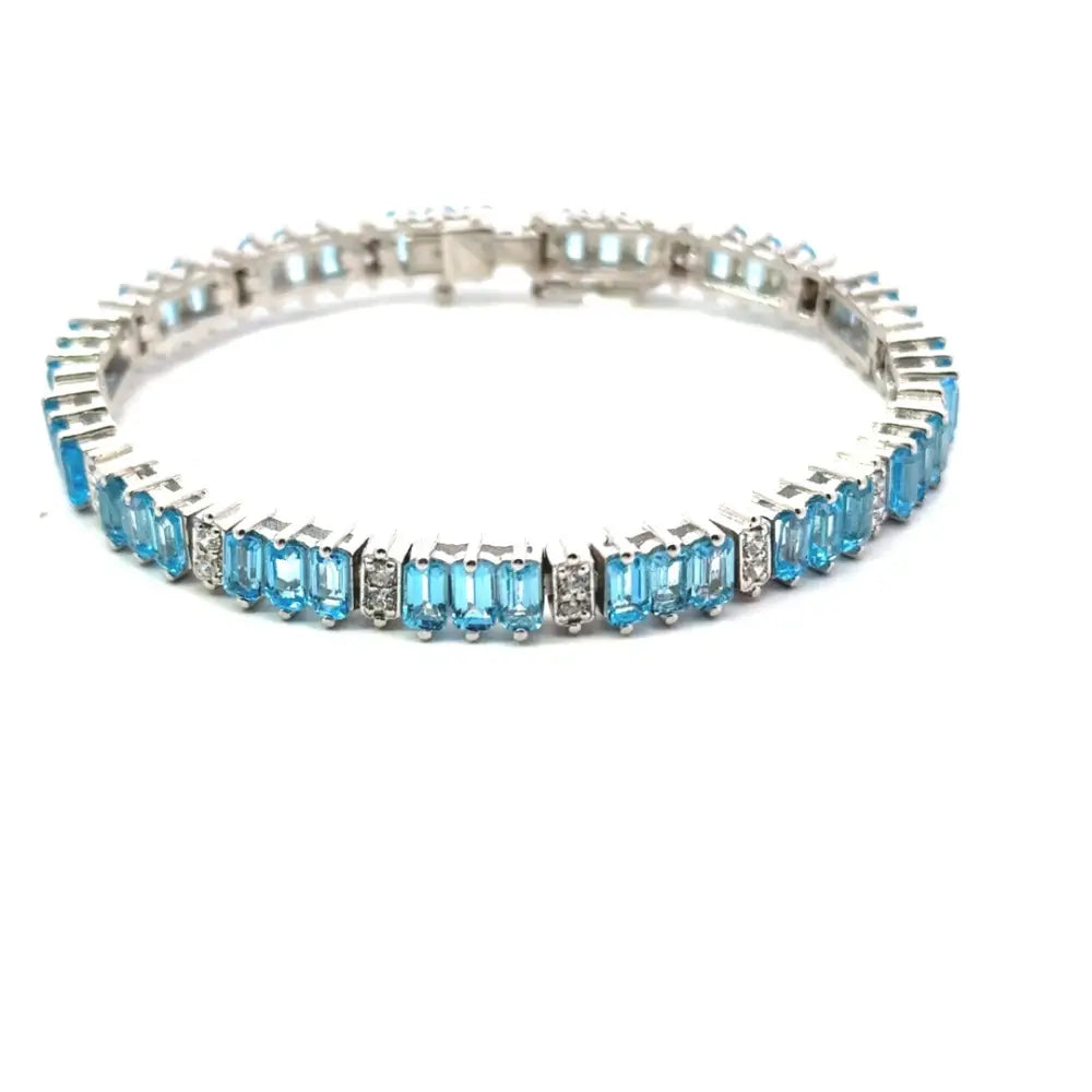 925 Sterling Silver Jewelry Wholesale Blue Topaz & American Diamond Tennis Bracelet For Wedding