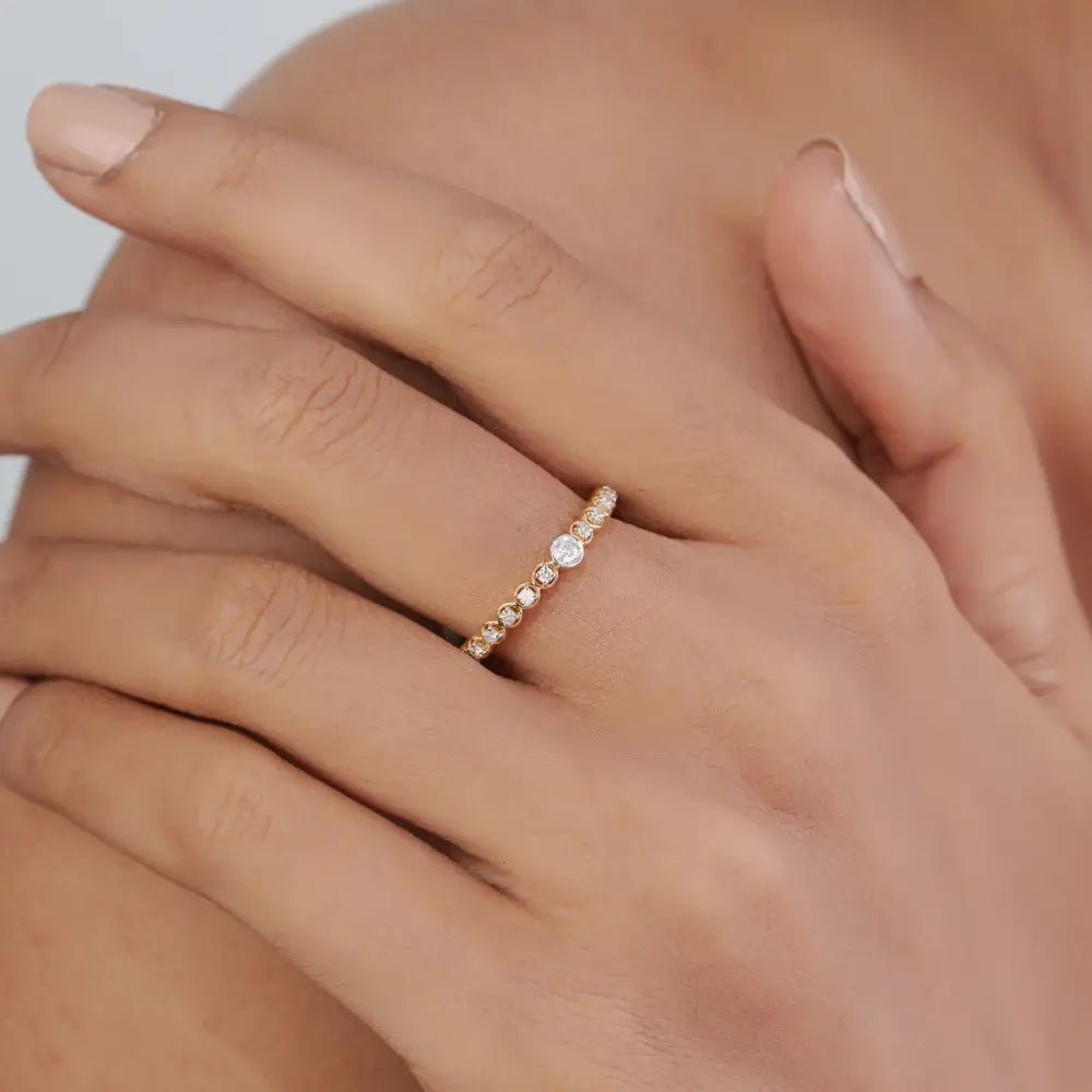 Trending New Arrivals Real Diamond Stacking Ring Solid K14 Yellow Gold Minimalist Jewelry