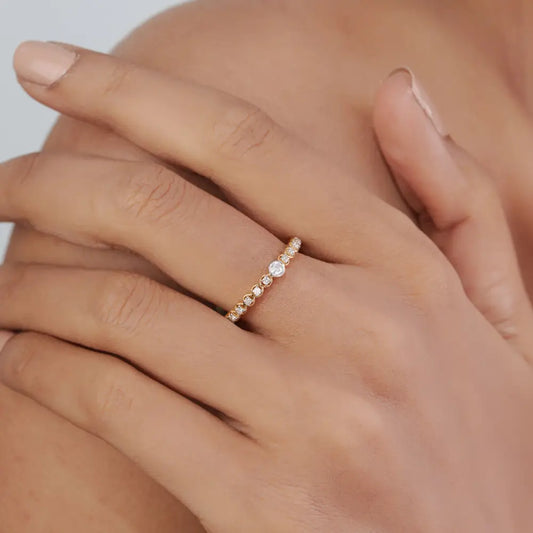 Trending New Arrivals Real Diamond Stacking Ring Solid K14 Yellow Gold Minimalist Jewelry