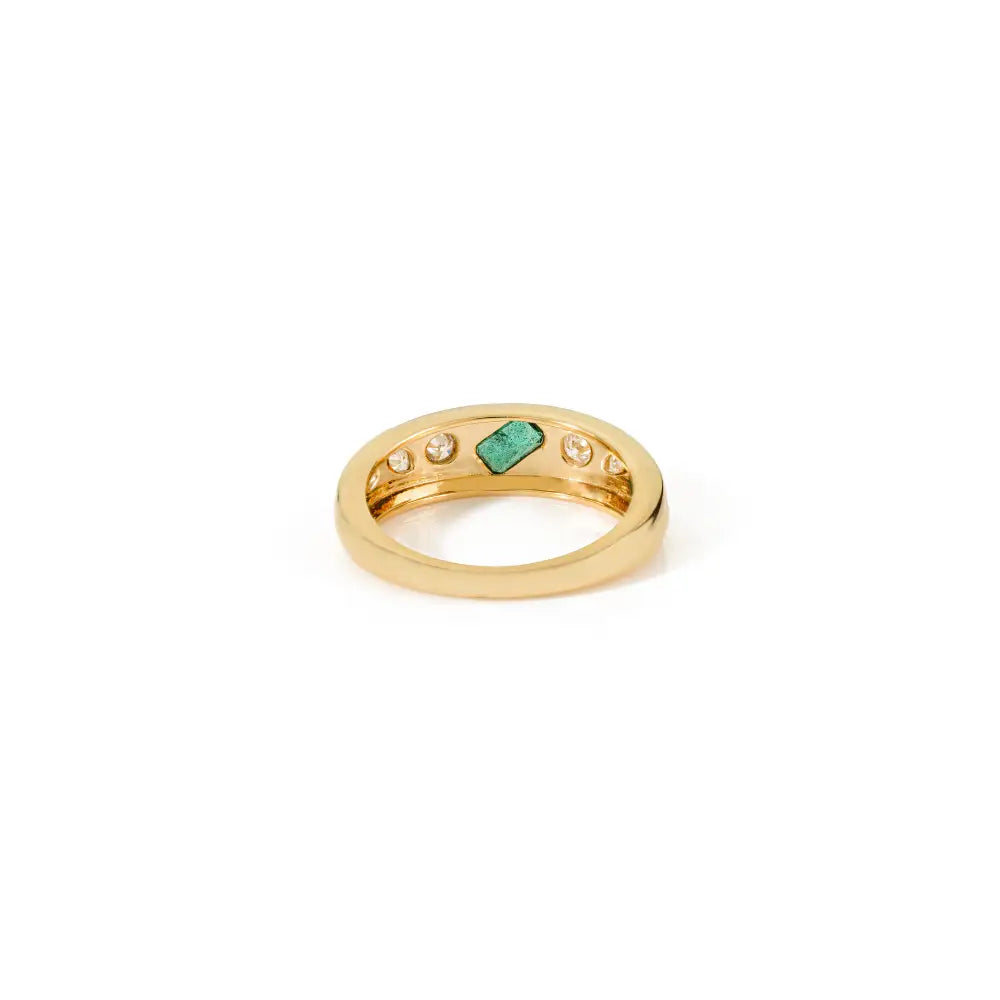 Unique Zambian Emerald & Diamond 18K Solid Yellow Gold Chunky Dome Ring Trendy Jewelry