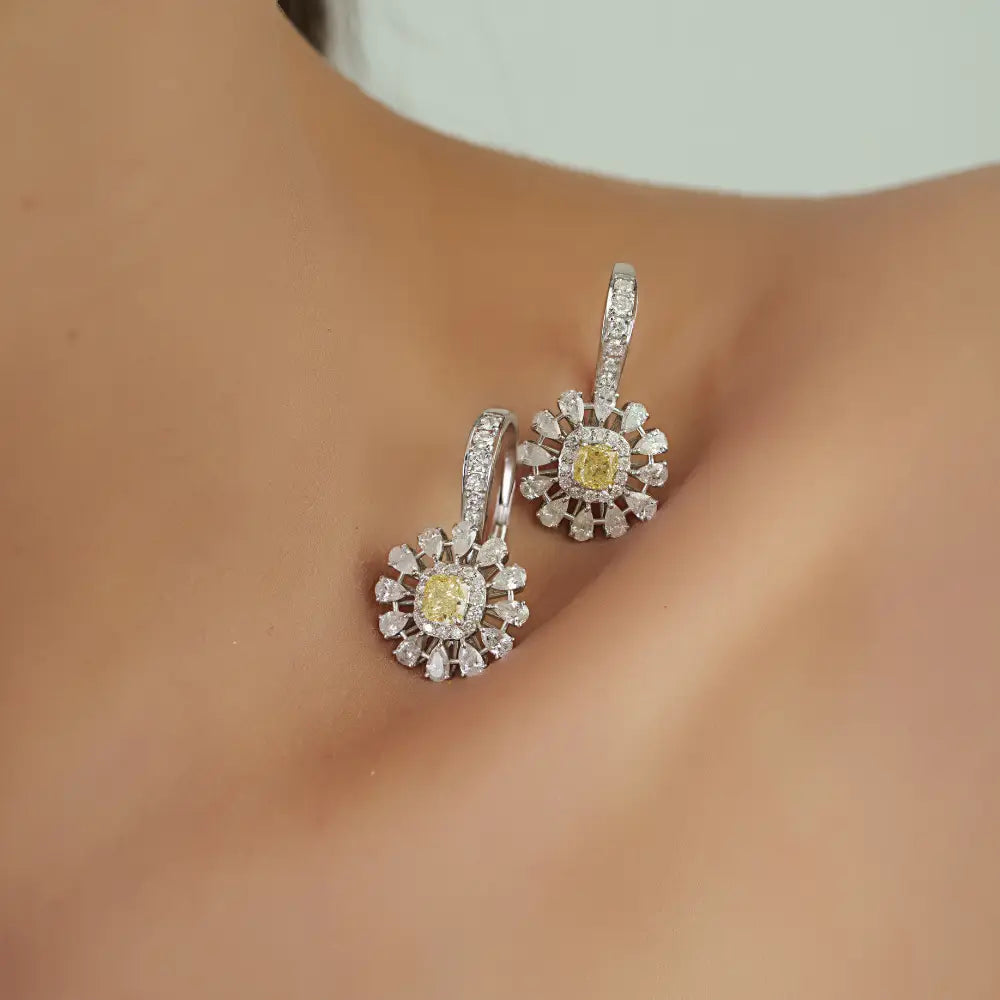 18K Real White Gold Natural Diamond Statement Drop Earrings Bold Bridal Jewelry Manufacturer