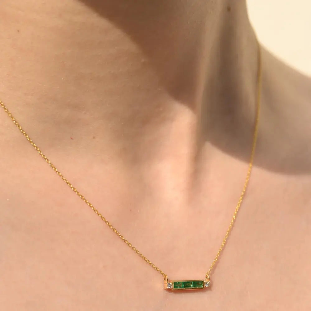 Fashionable Natural Emerald & Diamond 14K Yellow Gold Long Chain Necklace