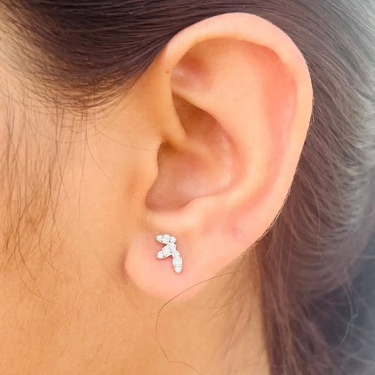 Minimal Jewelry Natural Diamond 18K Solid White Gold Flower Stud Earring