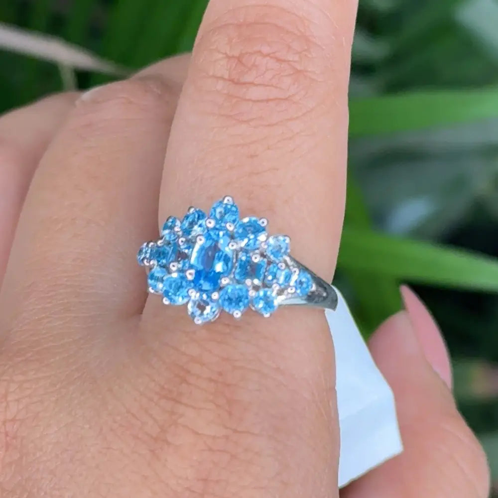 High Grade Jewelry Blue Topaz Cluster Ring For Wedding Accessories Factory Price