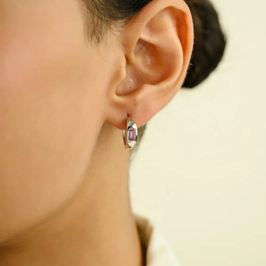 Simple Design Everyday Wear Pink Sapphire Small Huggie Hoop Earrings 14K White Gold