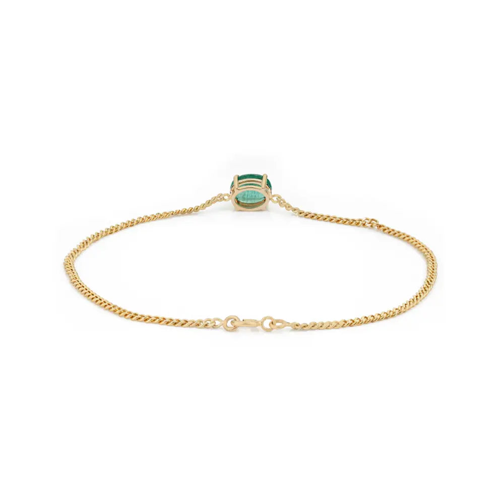 100% Natural Zambian Emerald K14 Yellow Gold Cuban Link Chain Single Stone Bracelet