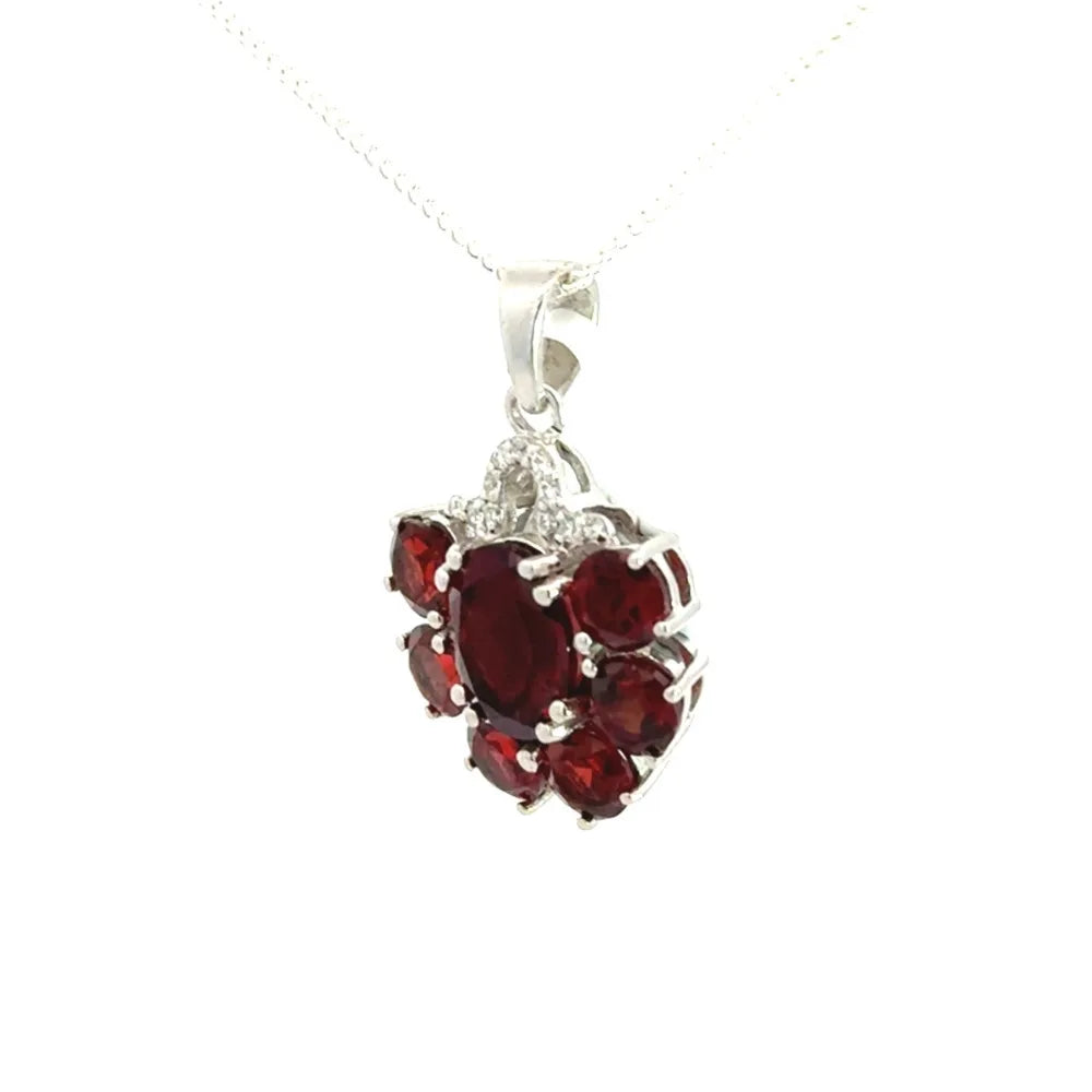 January Birthstone 925 Solid Silver Natural Red Garnet & American Diamond Statement Pendant